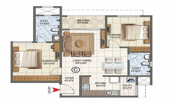 Godrej MSR City 2 BHK Floor plan