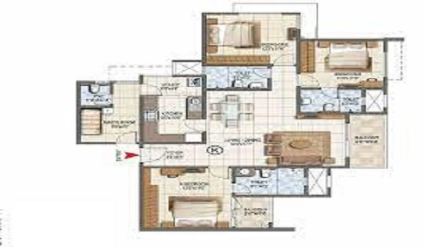 Detailed 3 BHK floor plan layout of Godrej MSR City showcasing spacious bedrooms, living area, kitchen, and balconies