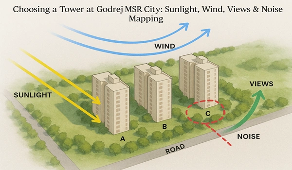 Featured image of Choosing a Tower at Godrej MSR City: Sunlight, Wind, Views & Noise Mapping