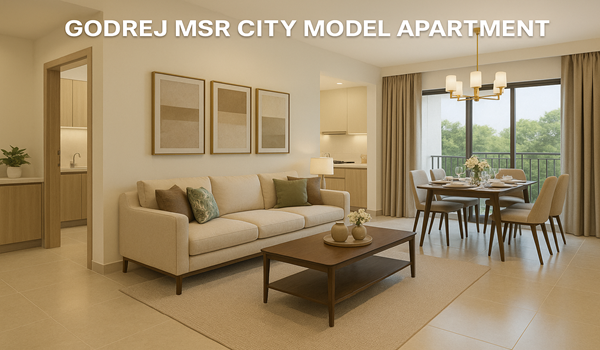 Godrej MSR City Model Apartment Modern living and dining space in the Godrej MSR City model apartment with elegant interiors