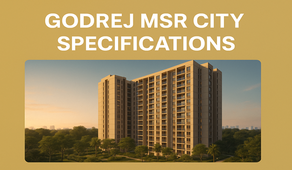 3D rendered image of Godrej MSR City showcasing modern residential towers and lush greenery, representing project specifications and premium living features