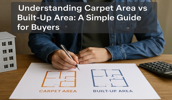 Visual comparison of carpet area vs built-up area for home buyers in a simple illustrated guide